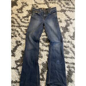 lei Women's Bootcut Jeans Blue Denim Medium Wash Distressed Stretch Button Zip